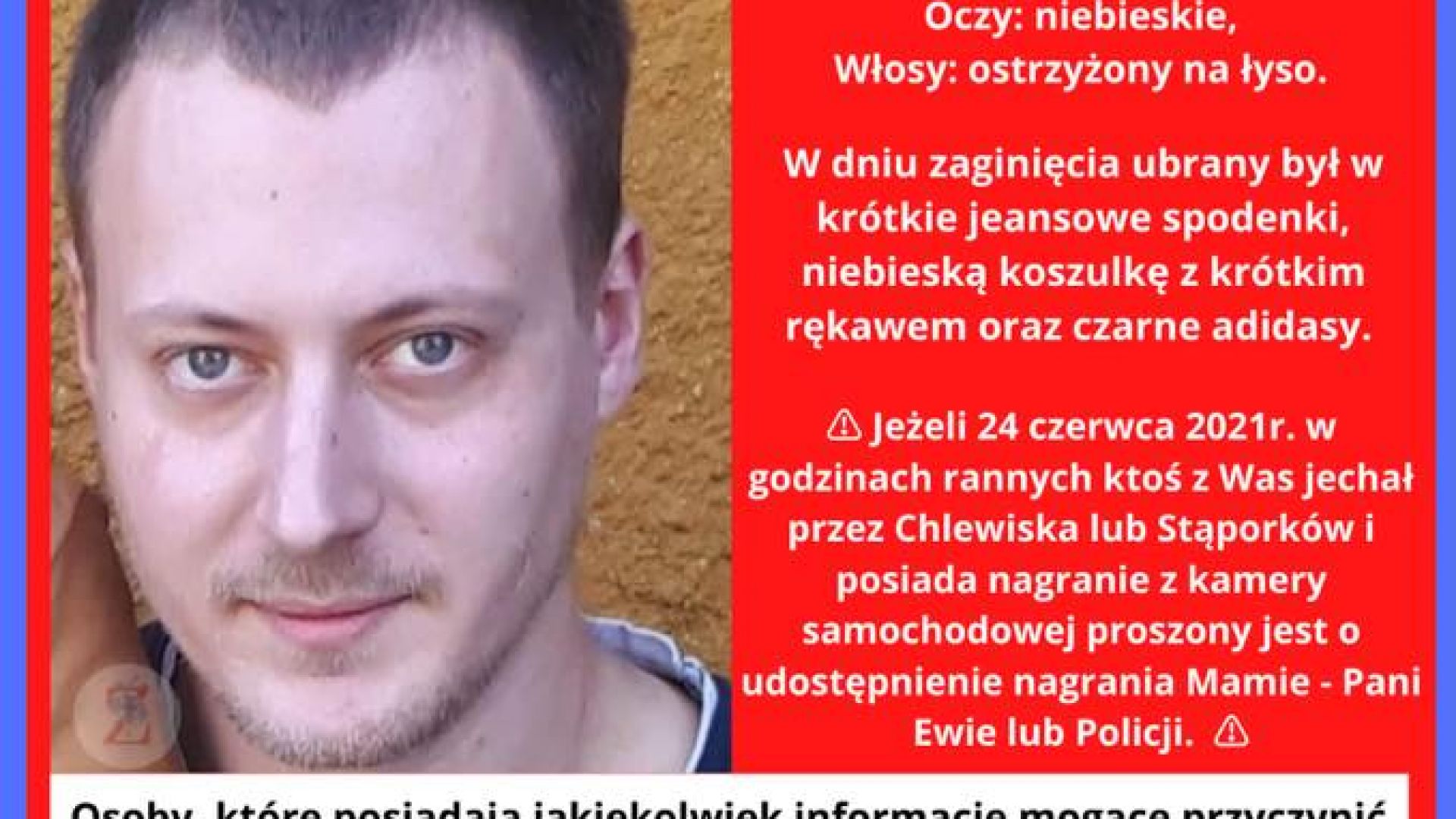Zaginiony Paweł Baran lat 32.